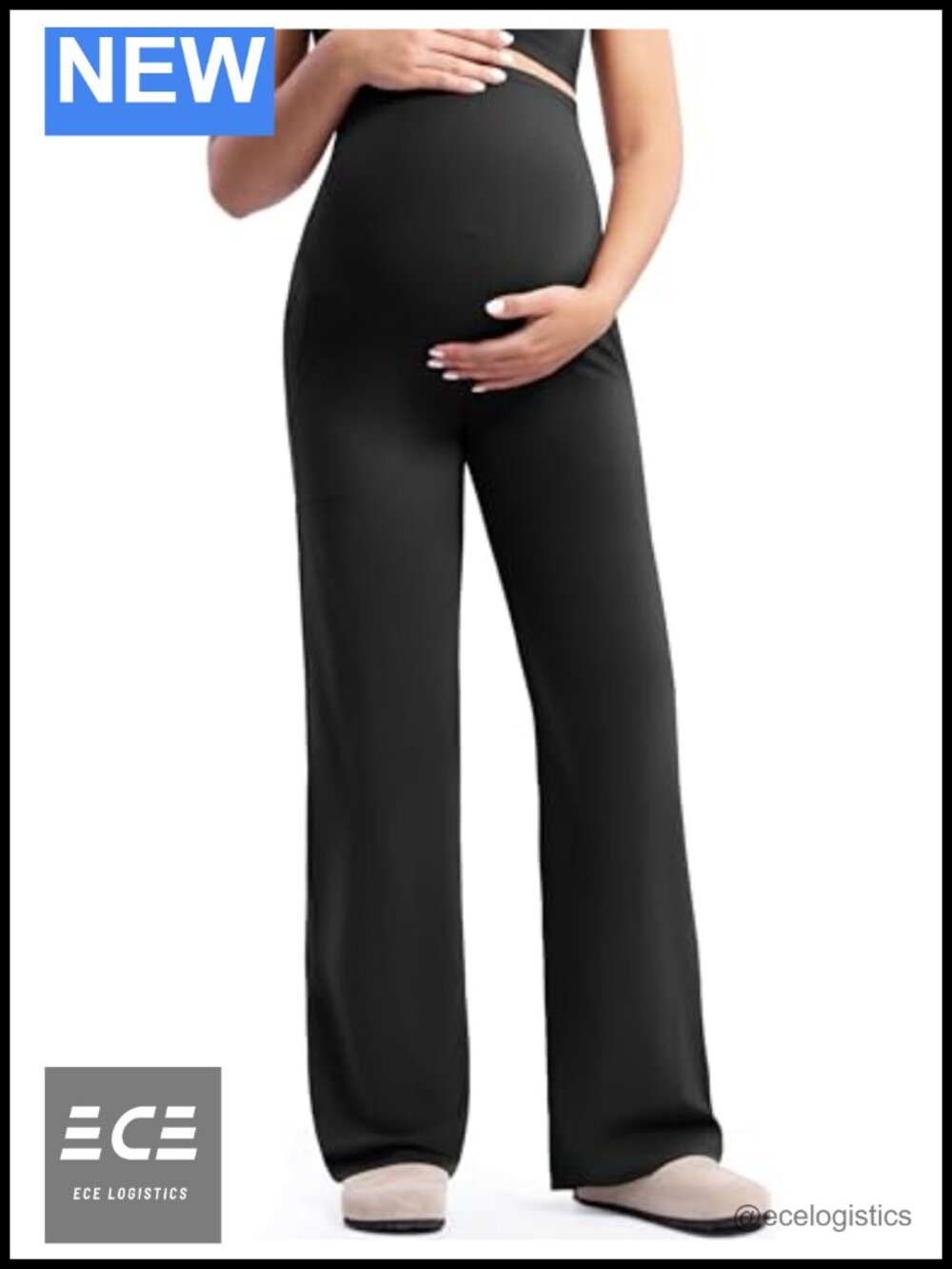 POSHDIVAH Maternity Wide Leg Pants Pregnancy Work Trousers
